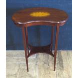 An Edwardian Mahogany and Marquetry Inlaid Kidney Shaped Occasional Table and a mahogany pedestal
