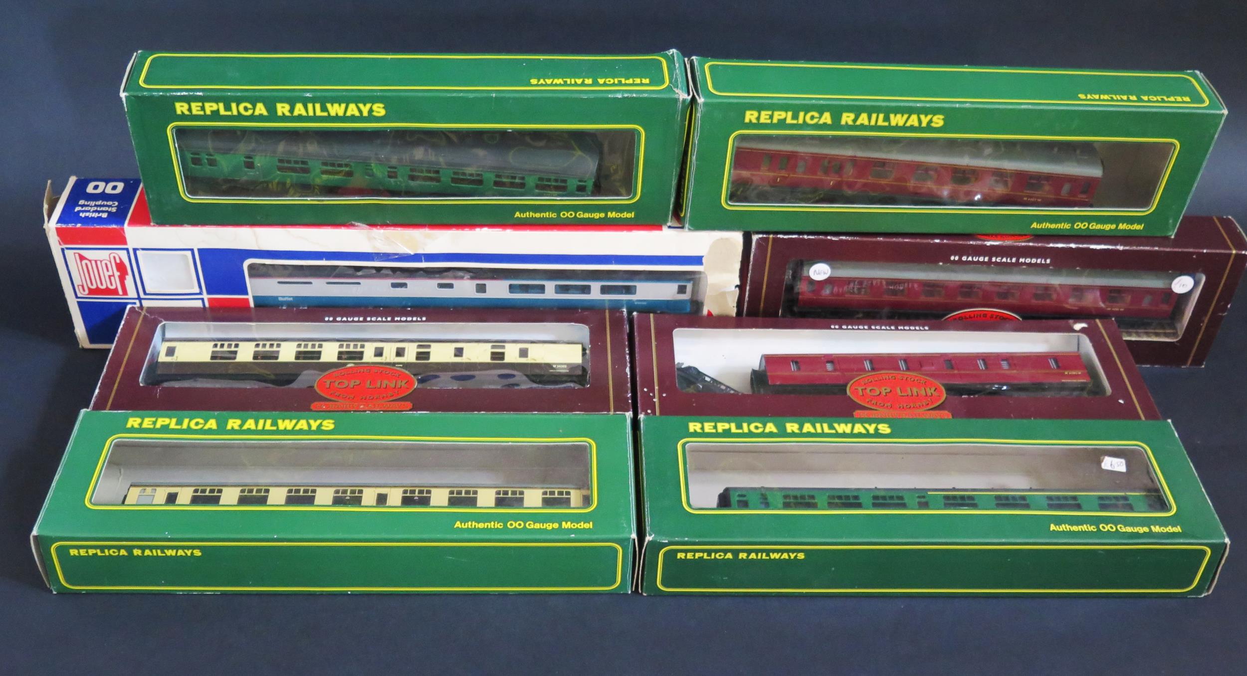 Eight OO Gauge Passenger Coaches Including Replica Railways, Jouef and Hornby Toplink