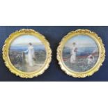 A Pair of Romantic Prints, gilt glazed frames, 56cm diam.