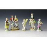 A Selection of 19th Century and Later Porcelain Figurines including Sitzendorf and Capo di Monte,