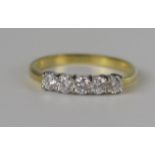 A Modern 18ct Yellow Gold and Diamonmd Five Stone Ring, EDW .5ct, size 0.5, 2.9g