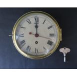 A Smiths' Coventry Astral Platform Brass and Chrome Ship's Bulkhead Clock, 7" dial, needs servicing