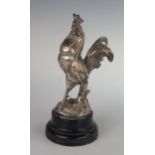 Coq Gaulois, a silvered bronze signed by Charles Paillet (French 1920-1924), 17.5cm and on ebony