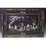 Rosewood and Mother of Pearl Inlaid Wall Panel with a foliate pierced border and decorated with