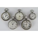 Five Silver Cased Fob Watches, A/F