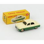 A Dinky Toys 162 Ford Zephyr Saloon with cream upper and dark green lower, plain number plate and