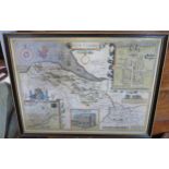 John Speed Tinted Map of Flintshire dated 1610 (53x40cm, double sided frame) and un-tinted map of