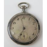 Unmarked Silver and Niello Engraved Open Dial Fob Watch. A/F