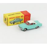 A Dinky Toys 143 Ford Capri in turquoise with white roof, red interior and spun hubs. Near mint in