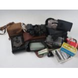 Carl Zeiss 8x30W Jenoptem Binoculars in leather case, Rajar No.6 camera etc.