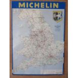 A Vintage Aluminium Michelin Motoring Map Sign Mounted On Hard Board