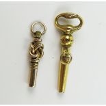 Two Antique Gold Pocket Watch Keys, longest 30mm, 3g