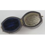 Early 19th Century Leather Ring Box with blue plush and silk lining and retailer C.J. Andrew of