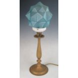 Brass Table Lamp Base with blue glass shade, 50cm high