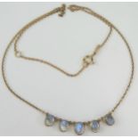 9ct Gold and Moonstone Necklace, 16" - 18", 5.5g