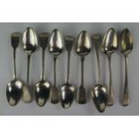 Set of Six George IV Silver Teaspoons (Exeter 1823, Thomas Farr) and three others, 126g
