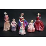 Six Royal Doulton Figurines _ Blithe Morning HN2005, Maureen HN1770, Lady April HN1958, Rose HN1368,