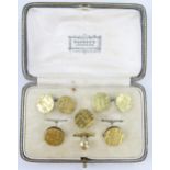 Gold 'Bullet' Money Cufflink and Stud Set in a Harrod's of London box, high carat, 29.5g