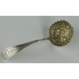 Victorian Bright Cut Silver Sugar Sifting Spoon with embossed thistle decoration, 10cm, Birmingham