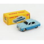 A Dinky Toys 162 Ford Zephyr Saloon in two tone blue with plain number plate and grey hubs in