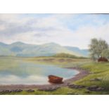 John D. Roberts C20th Artist, 'Derwent Water, English Lakes' 2004, Oil on Board, Signed, 74 x