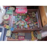 Collection of Old Tins including gramophone needle boxes, etc.
