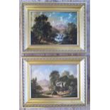 A Pair of Early C19th Landscapes, Oil on Canvas, Signed Verso, 26 x 19cm, Gilt Framed