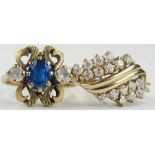 9ct Gold Three Stone Dress Ring (size N, 3.7g) and CZ ring (size N.5, 3.5g)