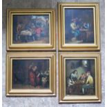 A Set of Four Modern 18th Century Style Oils on Copper, framed, 27 x 23.5cm
