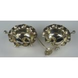 Pair of Silver Salts with matching spoons, 5cm diam., Birmingham 1910, William Aitken, 25.8g and
