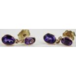 Pair of 9ct Gold and Amethyst Pendant Earrings, 18mm drop, 2.3g