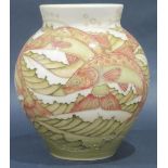 Dennis China Works 8" Fish Decorated Vase signed S.T. des No.38