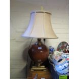 Ceramic Table Lamp with brushed brass mounts and silk shade, 78cm high