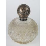 An Unmarked Silver Top Cut Glass Scent Bottle, 13.5cm