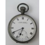 'ACME LEVER' Open Dial Fob Watch, 49mm case with keyless movement, Birmingham 1920. Needs attention
