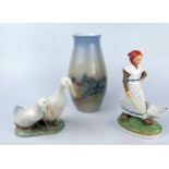 Royal Copenhagen 528 Goose Girl, 2128 Geese and 602-5279 vase