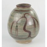 David Leach Studio Pottery Vase decorated with a tree design, 21cm