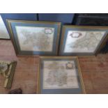 Three Robert Morden Tinted Maps _ South Wales, North Wales and Shropshire, 43x38cm, framed