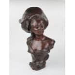 Georges Van Der Straeten, Belgian b.1856, An Art Nouveau Bust of a Woman with Hat, Société des