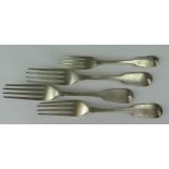 Three Victorian Table Forks and Desert Fork, London 1844, Chawner & Co., 267g