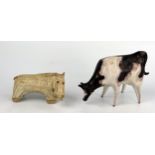 Studio Pottery Cow (impressed TF, 12cm long) and Hippo