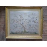 Early C19th Silk Embroidery of Blossoming Tree and Flying Bird, 64 x 50cm, F & G