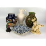 Royal Doulton Vase (17cm high), Minton Parian ware vase, blue and white dish, etc.