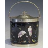 Victorian Ceramic Biscuit Barrel with Silver Plated Mounts decorated with stalks
