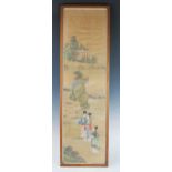 Chinese Silk Painting with three ladies to the foreground, 79x21cm, framed & glazed