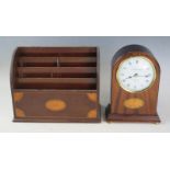 Harwoods of Dunster Marquetry Inlaid Clock (20cm high, running) and a stationary organiser