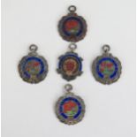 Three Bristol City A.S.A. Silver and Enamel Fobs for water polo, Gloucestershire Football