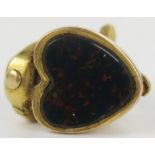 19th Century FAITH, HOPE & CHARITY Unmarked High Carat Gold Seal Fob with heart shaped bloodstone