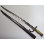 French 1872 Pattern Bayonet with scabbard, blade engraved Mai 1874, guard no. A 47810, scabbard