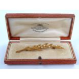 Goldsmiths & Silversmiths Company Unmarked 15ct Gold and Pearl Fern Spray Brooch, 62mm, 4.1g. In a